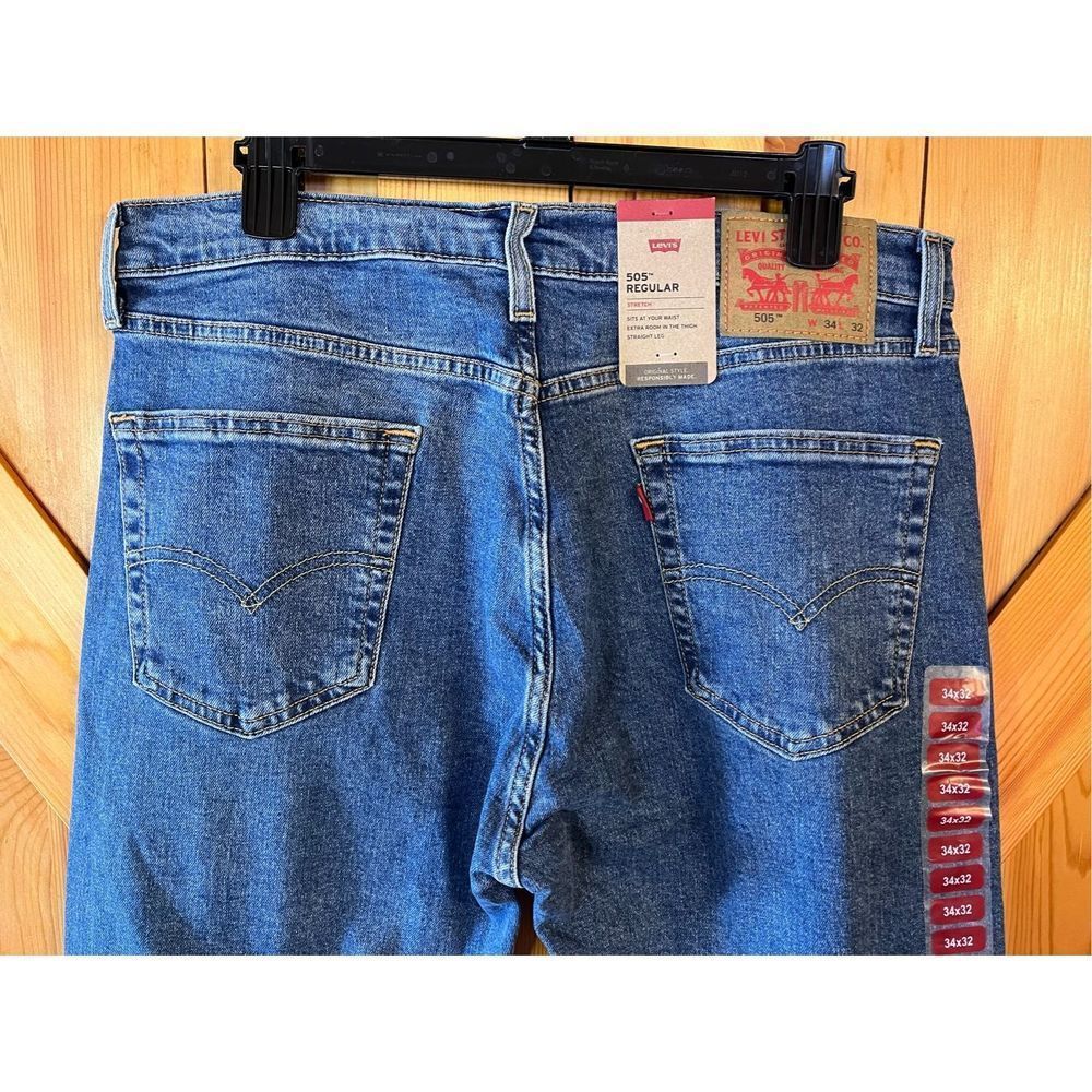 Levis 505 Jeans Mens Regular Fit Straight Leg Stretch 34x32 NWT - Picture 6 of 8